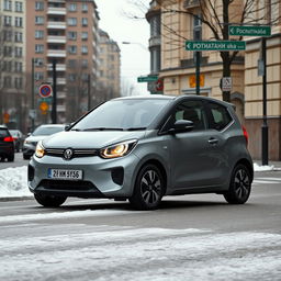 A three-door hatchback named Stern Attack 20 parked on the streets of Russia