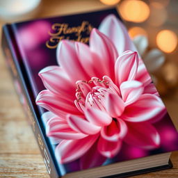 a beautiful, enchanting book cover featuring a mesmerizing close-up of a delicate flower, its petals elegantly spread out with intricate details, surrounded by a soft, dreamy bokeh background, vibrant colors