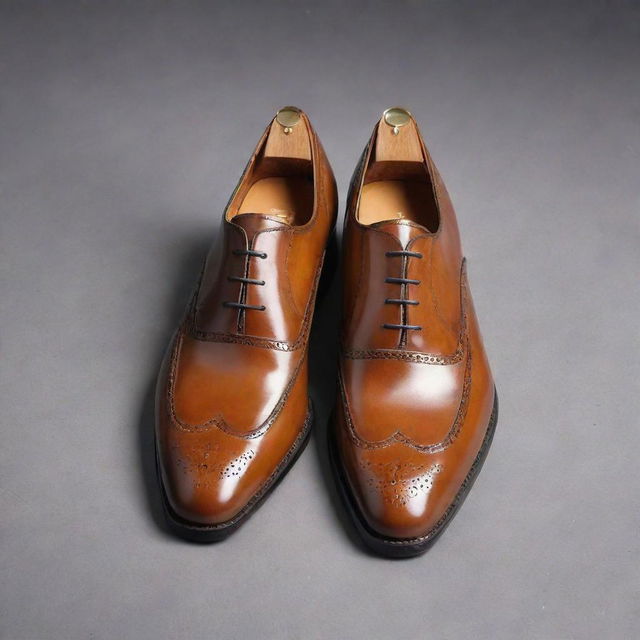 A luxurious pair of exclusive designer shoes, beautifully handcrafted with the finest materials and quality leather, boasting a price tag indicating a value of ten thousand dollars