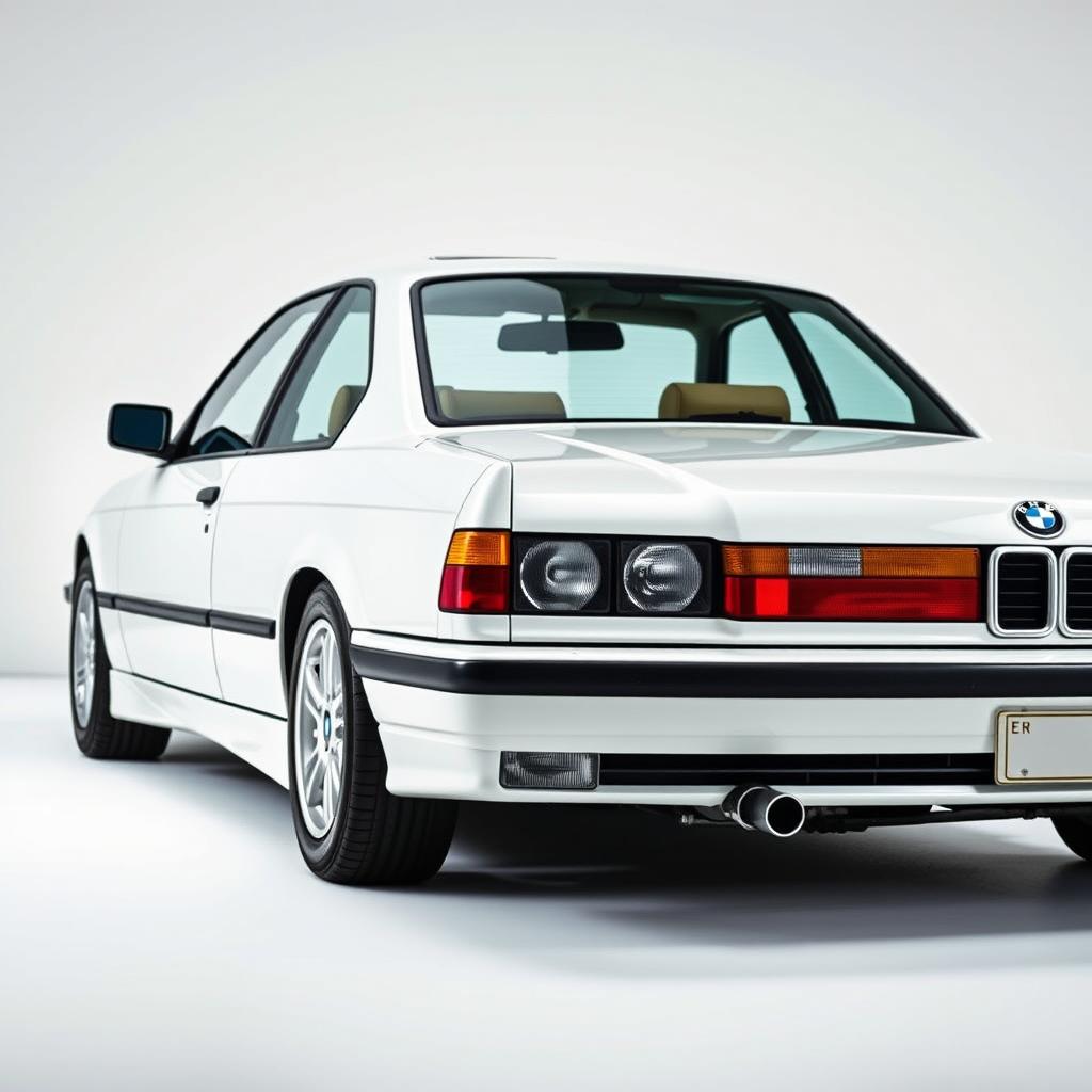 A classic vintage car showcasing a BMW E36 model, beautifully lit in a studio setting