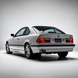 A classic vintage car showcasing a BMW E36 model, beautifully lit in a studio setting