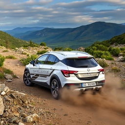 Opel Astra all-road edition driving through a rugged terrain, capturing its robust off-road capabilities and modern design