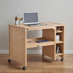 A compact, portable case that unfolds into a multifunctional workspace designed for creative tasks and repairs. This space-saving, practical piece of furniture consolidates all crafting tools in one flexible area imaginable in any room.