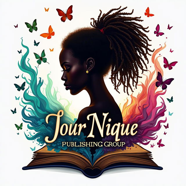 A captivating and colorful logo design for a book that features a silhouette of a woman with dreadlocks