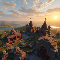 A vast Minecraft landscape designed in traditional Armenian architectural style and cultural elements