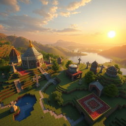 A vast Minecraft landscape designed in traditional Armenian architectural style and cultural elements