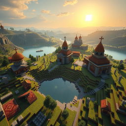 A vast Minecraft landscape designed in traditional Armenian architectural style and cultural elements