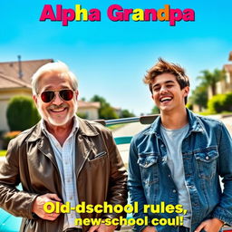 A vibrant and hilarious movie poster for the comedy film "Alpha Grandpa"