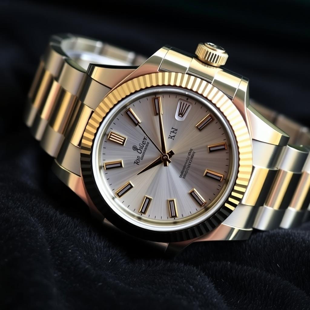 A luxurious wristwatch inspired by Rolex design, featuring a stainless steel case and a matching oyster bracelet