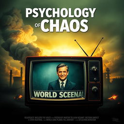 An epic movie poster capturing the chaotic psychology surrounding a nuclear powerplant accident in Bulgaria, with elements of TV fake news coverage sparking a world scandal