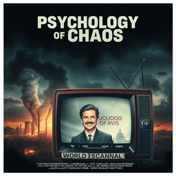 An epic movie poster capturing the chaotic psychology surrounding a nuclear powerplant accident in Bulgaria, with elements of TV fake news coverage sparking a world scandal