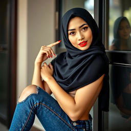 A confident Indonesian woman embodying a blend of traditional and modern styles