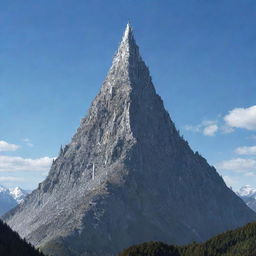 A towering mountain composed entirely of various types of swords, gleaming metallic under the crisp, clear sky.