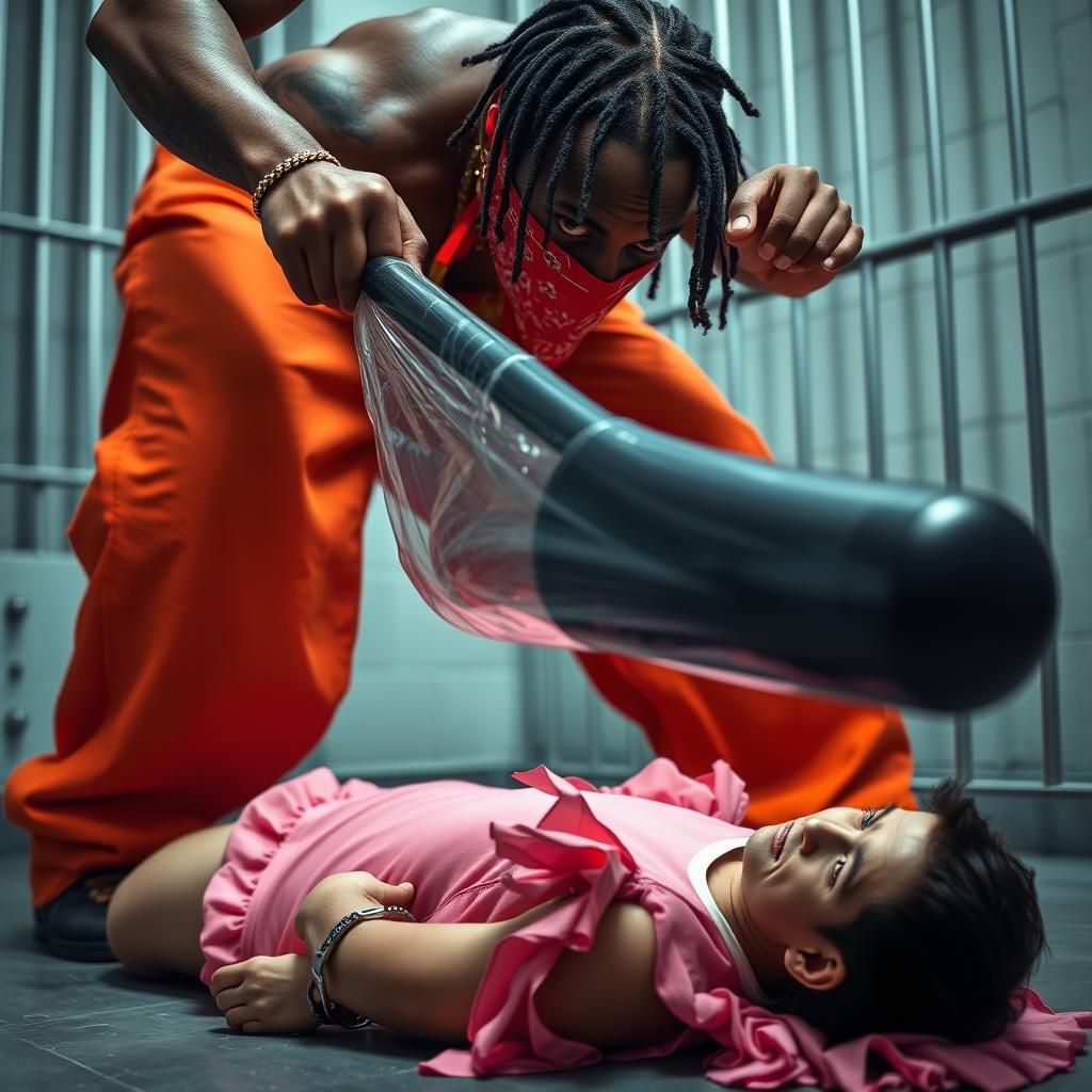 Close-up of a tense interaction in a prison cell