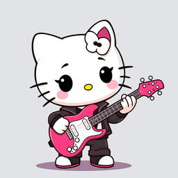 A male version of Hello Kitty, styled as a cartoon character, holding a guitar inspired by Gustavo Cerati's iconic instrument