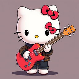 A male version of Hello Kitty, styled as a cartoon character, holding a guitar inspired by Gustavo Cerati's iconic instrument