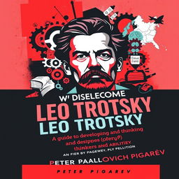 A visually striking book cover for "How to Become Leo Trotsky: A Guide to Developing Thinking and Abilities" by Peter Pavlovich Pigarev