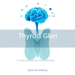 An illustration featuring an anatomical outline of the thyroid gland in soothing medical colors such as blue, green, and white, conveying associations with health and medicine