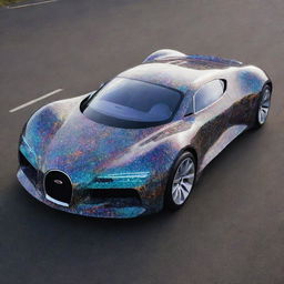 A car beyond imagination, fashioned from space-time fabric and vibrant celestial energy, with semi-transparent bodywork revealing an intricate cosmic circuitry. Its staggering price tag reflects a sum from another universe