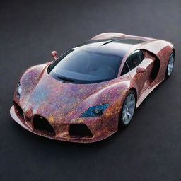 A car beyond imagination, fashioned from space-time fabric and vibrant celestial energy, with semi-transparent bodywork revealing an intricate cosmic circuitry. Its staggering price tag reflects a sum from another universe