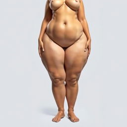 A voluptuous figure with an exaggerated anatomy focusing on gigantic hips and thighs