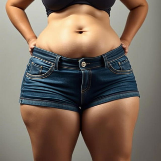 A voluptuous figure with an exaggerated anatomy focusing on gigantic hips and thighs