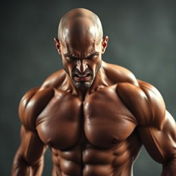 A strikingly hot bald man with a muscular physique, displaying an intense and fiery expression of anger