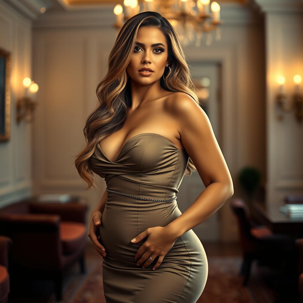 A captivating portrait of a woman with a curvy figure, exuding confidence and allure