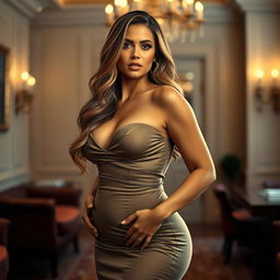 A captivating portrait of a woman with a curvy figure, exuding confidence and allure