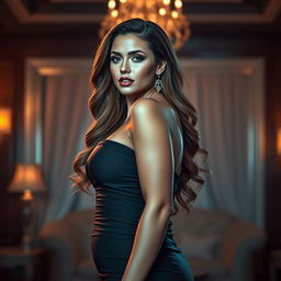 A captivating portrait of a woman with a curvy figure, exuding confidence and allure