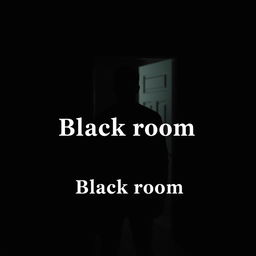 A mysterious scene set in a black room, featuring a man standing in the center