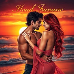 A sizzling romance novel cover featuring a steamy, passionate couple in an embrace