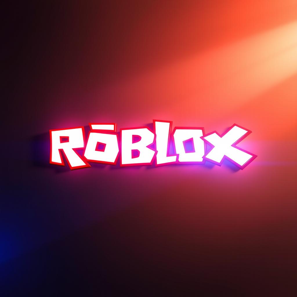 A high-quality depiction of the Roblox logo with vibrant lighting effects focused on the logo, emphasizing its distinctive features