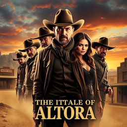 A dramatic movie poster titled 'The Tale of Altora,' set against the backdrop of 1884 Colorado