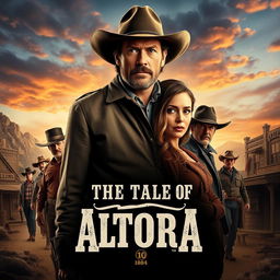 A dramatic movie poster titled 'The Tale of Altora,' set against the backdrop of 1884 Colorado