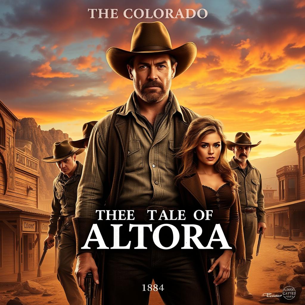 A dramatic movie poster titled 'The Tale of Altora,' set against the backdrop of 1884 Colorado