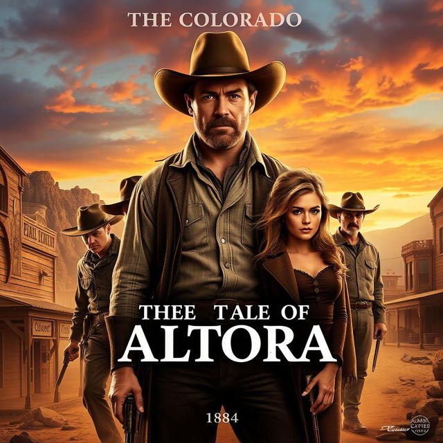 A dramatic movie poster titled 'The Tale of Altora,' set against the backdrop of 1884 Colorado