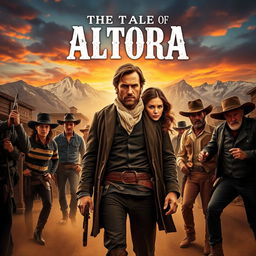 A captivating movie poster titled 'The Tale of Altora,' immersing viewers in the rugged setting of 1884 Colorado