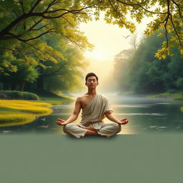 A serene depiction of a person engaged in meditation, sitting cross-legged with eyes closed