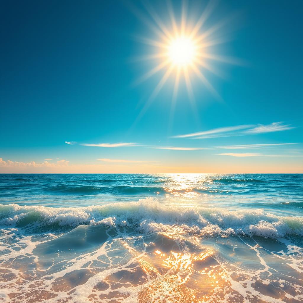 A breathtaking realistic image of the sea under the warm glow of a pretty sunshine