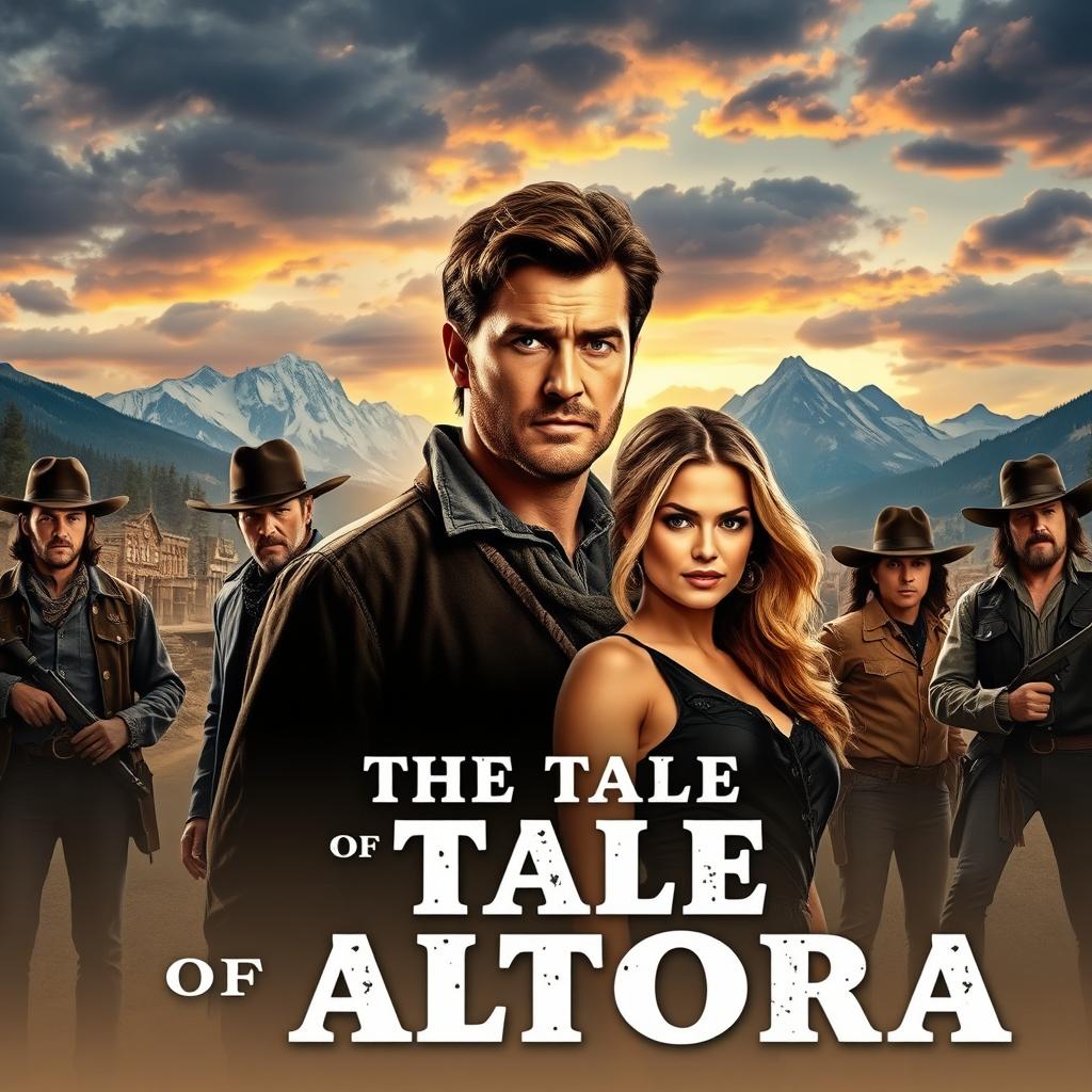 A captivating movie poster titled 'The Tale of Altora,' set in the rugged landscape of 1884 Colorado