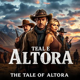 A captivating movie poster titled 'The Tale of Altora,' set in the rugged landscape of 1884 Colorado