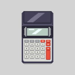 simple pixel art of a vintage calculator with a small screen and big buttons