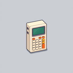 simple pixel art of a vintage calculator with a small screen and big buttons