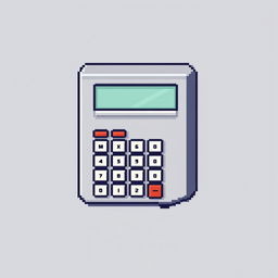 simple pixel art of a vintage calculator with a small screen and big buttons