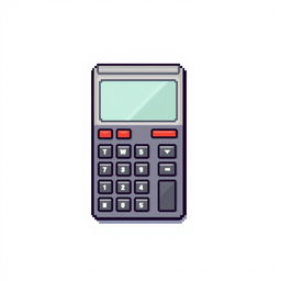 simple pixel art of a vintage calculator with a small screen and big buttons