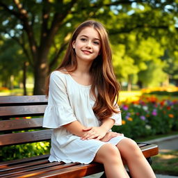 A portrait of a young teenage girl in a serene park setting