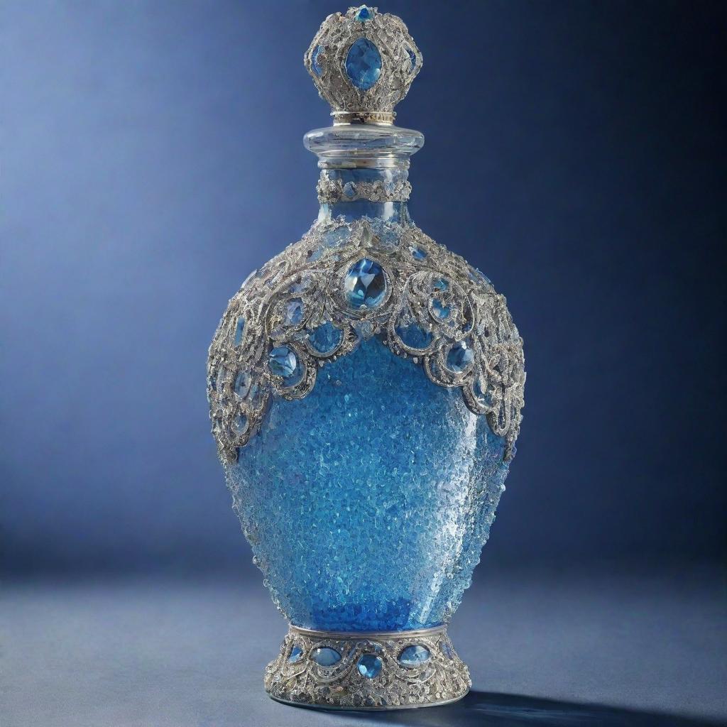 An ornate, extraordinary bottle of water crafted from gem-encrusted glass, filled with pristine water from a mystical source, so precious and rare it's deemed priceless