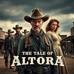 A captivating poster for the movie "The Tale of Altora," set in an 1884 Colorado town