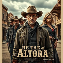 A captivating poster for the movie "The Tale of Altora," set in an 1884 Colorado town